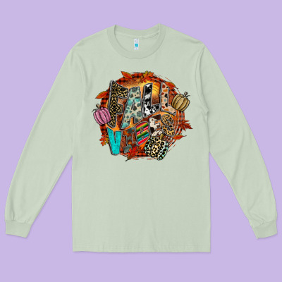 Fall Vibes Long Sleeve Tee Designed By Cowhidedigitalart