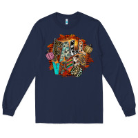 Navy Fall Vibes Long Sleeve Tee - CowhideDigitalArt