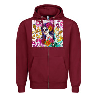 Burgundy sugar skull girl Zipper Hoodie - RanaPortraitStore