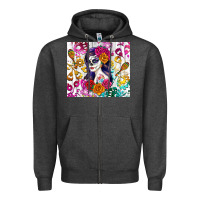 Charcoal Heather sugar skull girl Zipper Hoodie - RanaPortraitStore