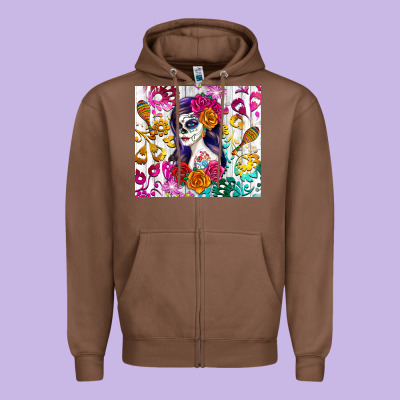 Sugar Skull Girl Zipper Hoodie Designed By Ranaportraitstore