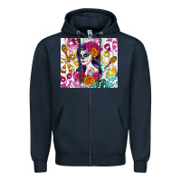 Navy sugar skull girl Zipper Hoodie - RanaPortraitStore