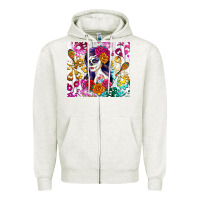 Oatmeal Heather sugar skull girl Zipper Hoodie - RanaPortraitStore