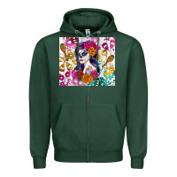 Sports Green sugar skull girl Zipper Hoodie - RanaPortraitStore