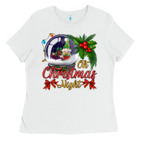 White oh christmas night snow globe Ladies Tee - BundleAndBundleShop