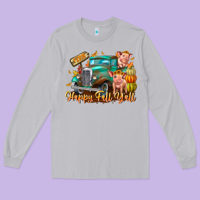 Farm Happy Fall Y'all Long Sleeve Tee Designed By Cowhidedigitalart