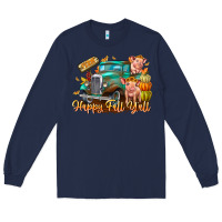 Navy Farm Happy Fall Y'all Long Sleeve Tee - CowhideDigitalArt