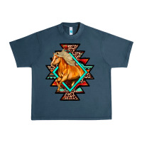 Midnight Navy Aztec Symbol With Horse Urban Heavy Tee - FaDigitalArtStudio