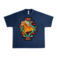 Navy Aztec Symbol With Horse Urban Heavy Tee - FaDigitalArtStudio