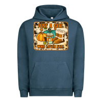 Pigment Midnight Navy just a girl who loves fall cowhide background Urban Hoodie - Jasminsmagicworld