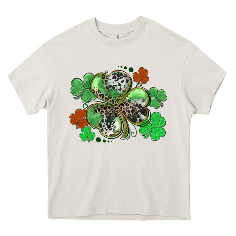 St. Patrick's Day Shamrock Leopard And Cowhide Heavy Core Tee by CowGirlArtShop | Teevron