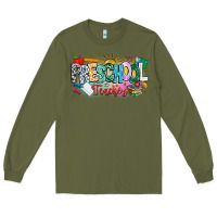 Army Green Precschool Teacher Long Sleeve Tee - CowhideDigitalArt