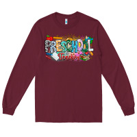 Burgundy Precschool Teacher Long Sleeve Tee - CowhideDigitalArt