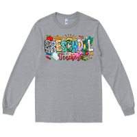 Heather Grey Precschool Teacher Long Sleeve Tee - CowhideDigitalArt