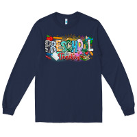Navy Precschool Teacher Long Sleeve Tee - CowhideDigitalArt