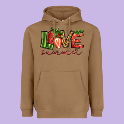 Love Summer Strawberry Heavyweight Hoodie Designed By Jasminsmagicworld