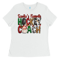 White Santa's Favorite Hockey Coach For Christmas Ladies Tee - FaDigitalArtStudio
