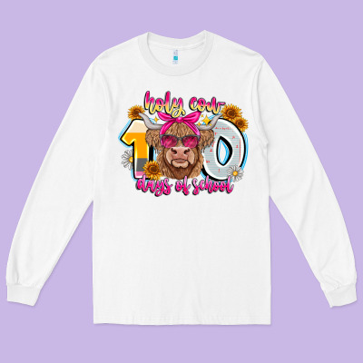 Holy Cow 100 Days Of School Long Sleeve Tee Designed By Cowhidedigitalart