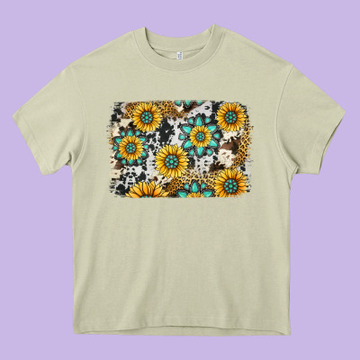 Gemstone Sunflower Cowhide Background Heavy Core Tee Designed By Jasminsmagicworld