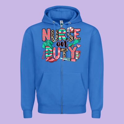 Nurse On Duty Zipper Hoodie Designed By Ranaportraitstore