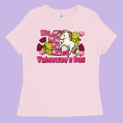 My First Valentine's Day Unicorn Ladies Tee Designed By Fadigitalartstudio