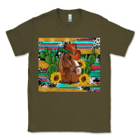 Army Green western horse cowboy hat cactus sunflowers glitter cowhide serape turq Classic Tee - Artiststas
