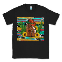 Black western horse cowboy hat cactus sunflowers glitter cowhide serape turq Classic Tee - Artiststas