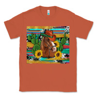 Western Horse Cowboy Hat Cactus Sunflowers Glitter Cowhide Serape Turq Classic Tee | Teevron