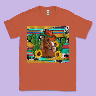 Western Horse Cowboy Hat Cactus Sunflowers Glitter Cowhide Serape Turq Classic Tee Designed By Artiststas
