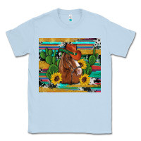 Dusty Blue western horse cowboy hat cactus sunflowers glitter cowhide serape turq Classic Tee - Artiststas