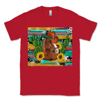 Red western horse cowboy hat cactus sunflowers glitter cowhide serape turq Classic Tee - Artiststas