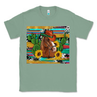 Sage western horse cowboy hat cactus sunflowers glitter cowhide serape turq Classic Tee - Artiststas