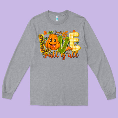 Love Fall Y'all Long Sleeve Tee Designed By Cowhidedigitalart