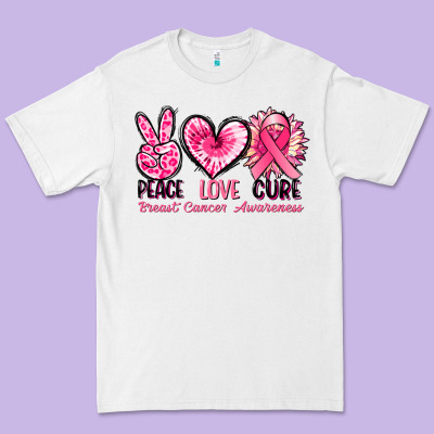 Peace Love Cure Breast Cancer Awareness Premium Tee Designed By Fadigitalartstudio