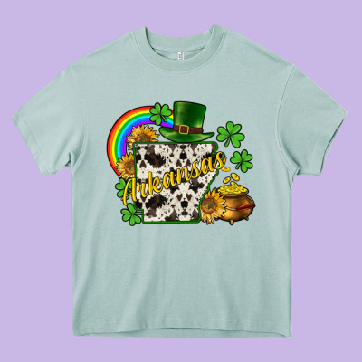 Arkansas Map St. Patrick's Heavy Core Tee Designed By Cowgirlartshop