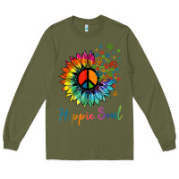Army Green daisy peace sign hippie soul retro hippie flower lovers t shirt Long Sleeve Tee - baoMotion