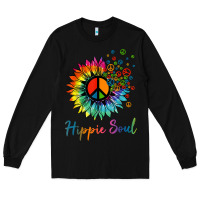 Black daisy peace sign hippie soul retro hippie flower lovers t shirt Long Sleeve Tee - baoMotion