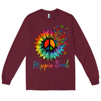 Burgundy daisy peace sign hippie soul retro hippie flower lovers t shirt Long Sleeve Tee - baoMotion