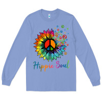 Colony Blue daisy peace sign hippie soul retro hippie flower lovers t shirt Long Sleeve Tee - baoMotion