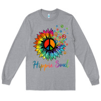 Heather Grey daisy peace sign hippie soul retro hippie flower lovers t shirt Long Sleeve Tee - baoMotion