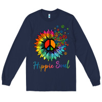 Navy daisy peace sign hippie soul retro hippie flower lovers t shirt Long Sleeve Tee - baoMotion