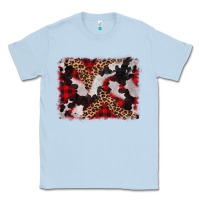 Dusty Blue cowhide buffalo plaid leopad background Classic Tee - CowCowDesign