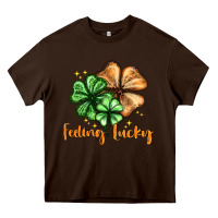Chocolate Brown Feeling lucky with clover Heavy Core Tee - HowdyJamesFarm