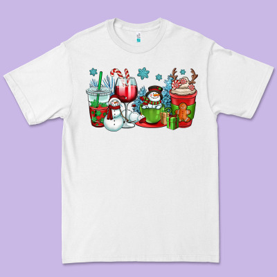 Christmas Snowman Coffee Cups Premium Tee Designed By Oliviacreatesart