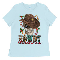 Baby Blue howdy christmas skull Ladies Tee - FaDigitalArtStudio