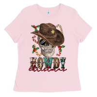 Bubblegum Pink howdy christmas skull Ladies Tee - FaDigitalArtStudio