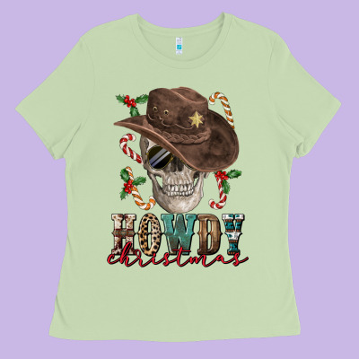 Howdy Christmas Skull Ladies Tee Designed By Fadigitalartstudio