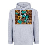 Heather Grey turquoise sunflower hearts Heavyweight Hoodie - Jasminsmagicworld