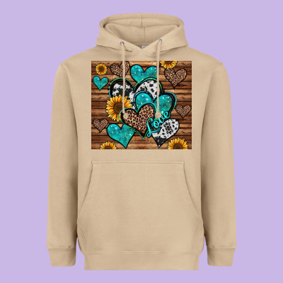 Turquoise Sunflower Hearts Heavyweight Hoodie Designed By Jasminsmagicworld