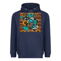 Navy turquoise sunflower hearts Heavyweight Hoodie - Jasminsmagicworld